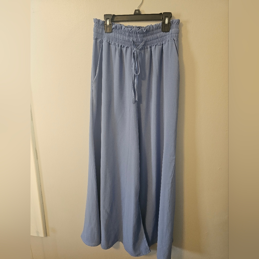 Wide Leg Drawstring Palazzo Pants Small Light Blue - Picture 4 of 11